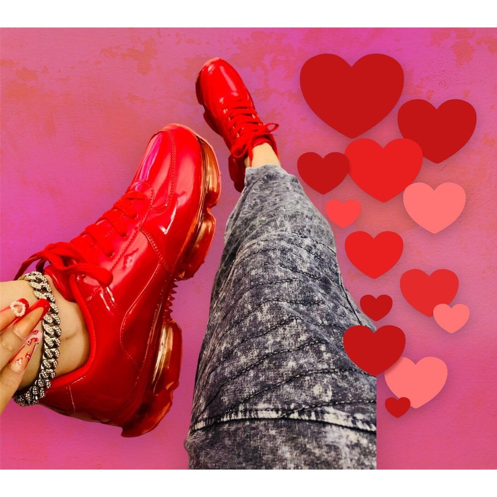 Sizes 5-10 Valentine’s Day Womens Patent Leather Sneakers Red Clear Sizes 5-10